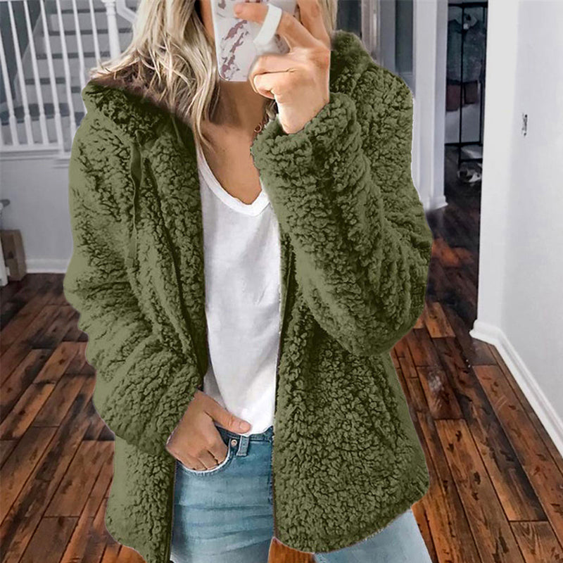 Veste polaire à capuche et fermeture éclair pour femme
