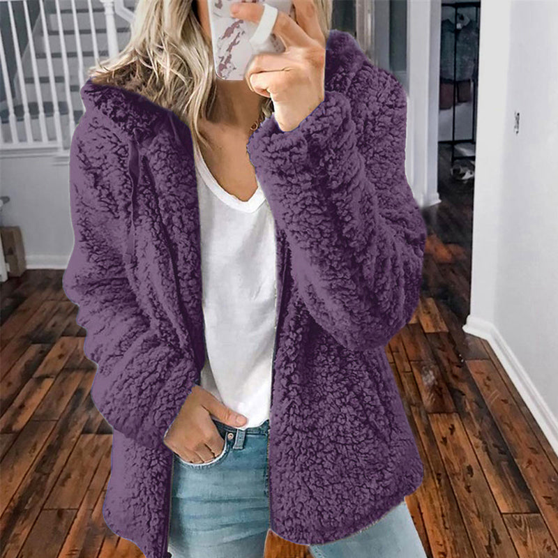 Veste polaire à capuche et fermeture éclair pour femme