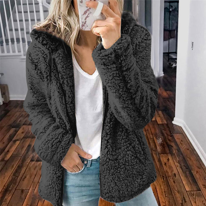 Veste polaire à capuche et fermeture éclair pour femme