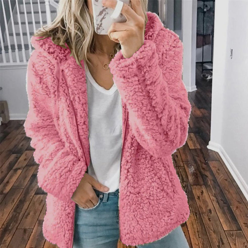Veste polaire à capuche et fermeture éclair pour femme