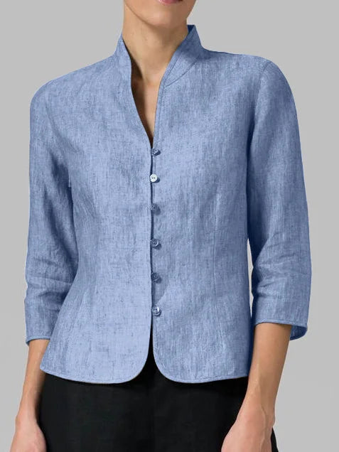 Veste pour femme boutonnée devant à manches 3/4 et col officier