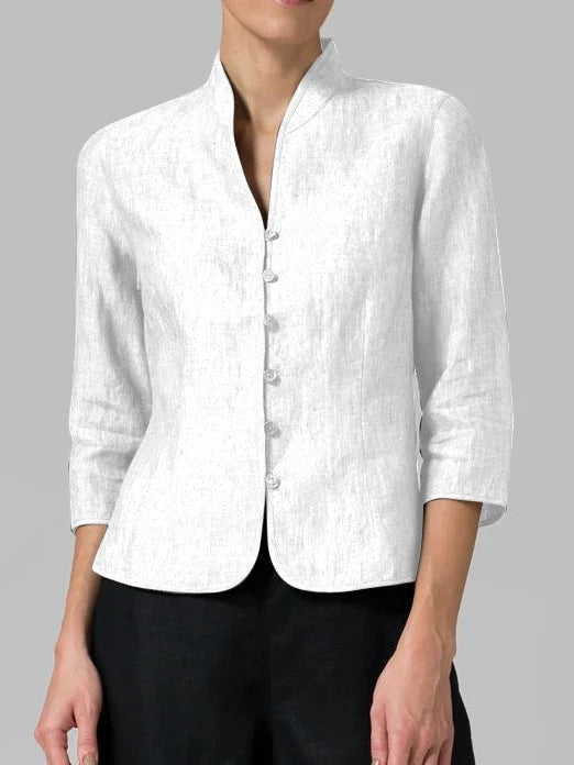 Veste pour femme boutonnée devant à manches 3/4 et col officier