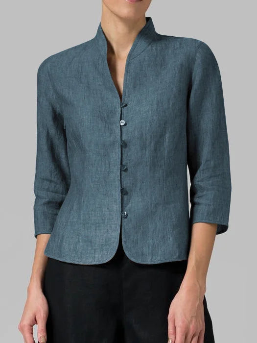 Veste pour femme boutonnée devant à manches 3/4 et col officier