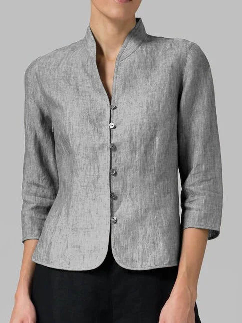 Veste pour femme boutonnée devant à manches 3/4 et col officier