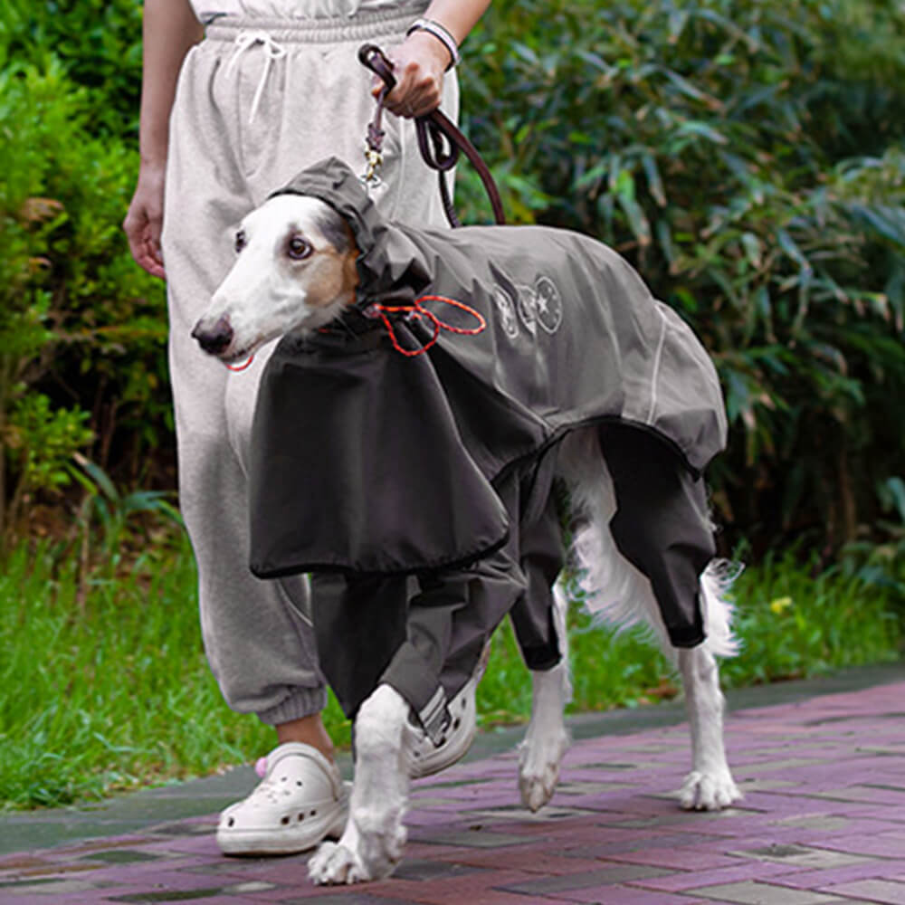 Waterproof Dog Raincoat with Four Legs and Reflective Pattern Hood