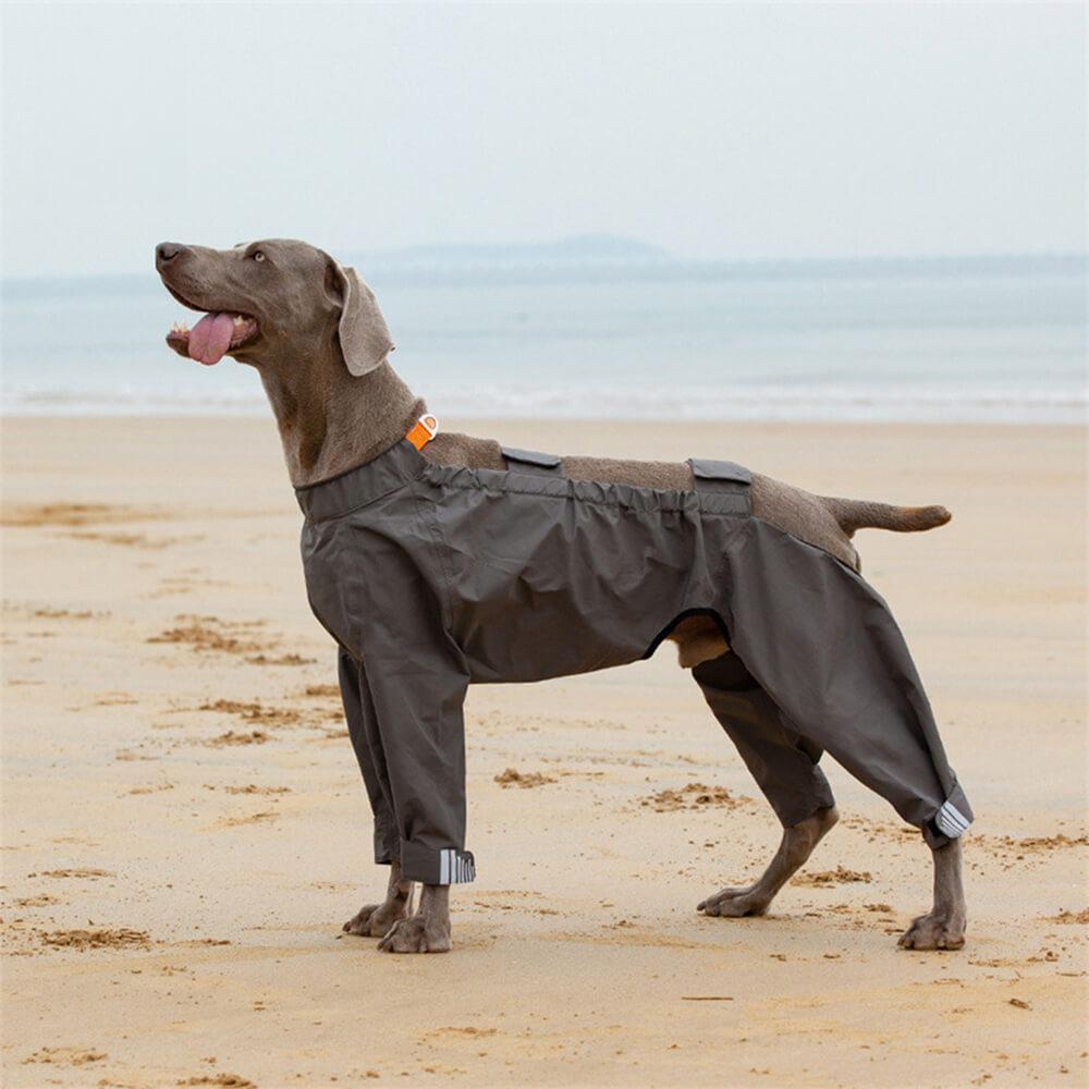 Waterproof Dog Raincoat with Four Legs and Reflective Pattern Hood