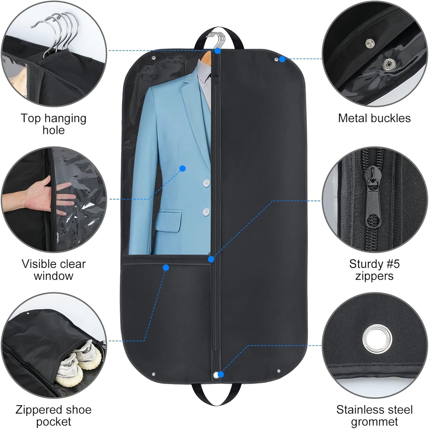 Waterproof Oxford Garment Bag – Suit Cover with Gusset & Pockets (2-Pack)