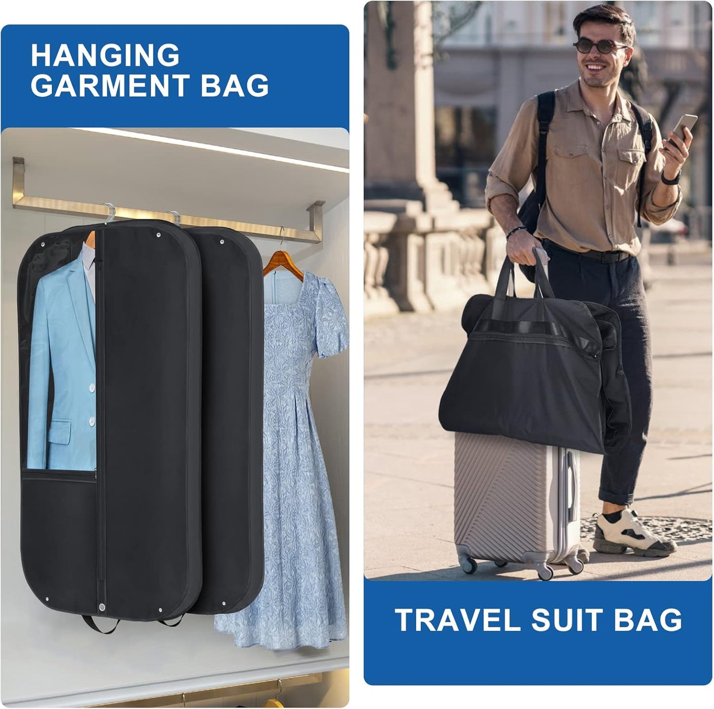 Waterproof Oxford Garment Bag – Suit Cover with Gusset & Pockets (2-Pack)
