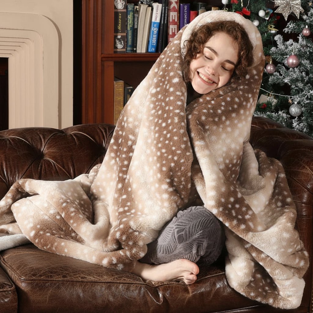 WILDCOZY – Cozy Wild Fur Blanket with Deer Motif – Reversible Plush Comfort