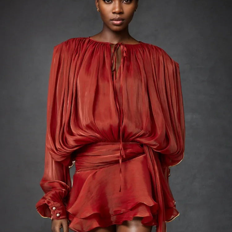 Women's Casual Cut Mini Dress with Flowing Sleeves