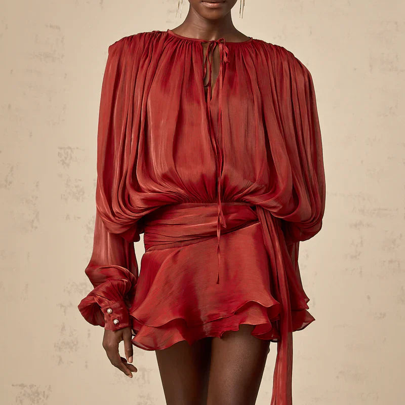 Women's Casual Cut Mini Dress with Flowing Sleeves