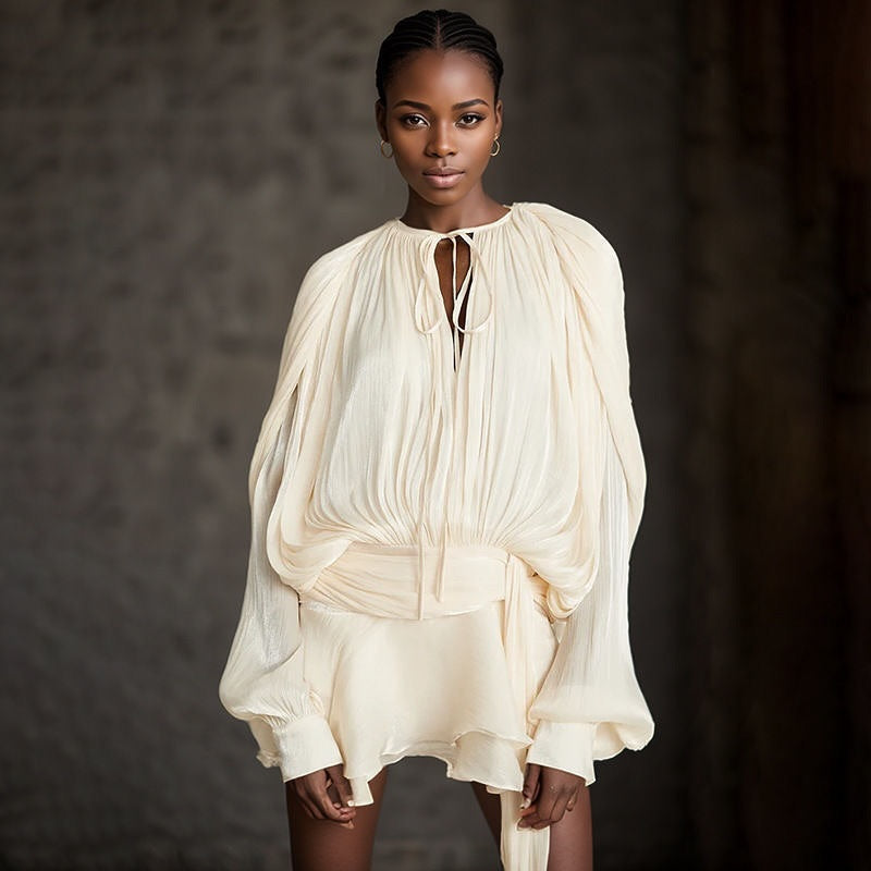 Women's Casual Cut Mini Dress with Flowing Sleeves