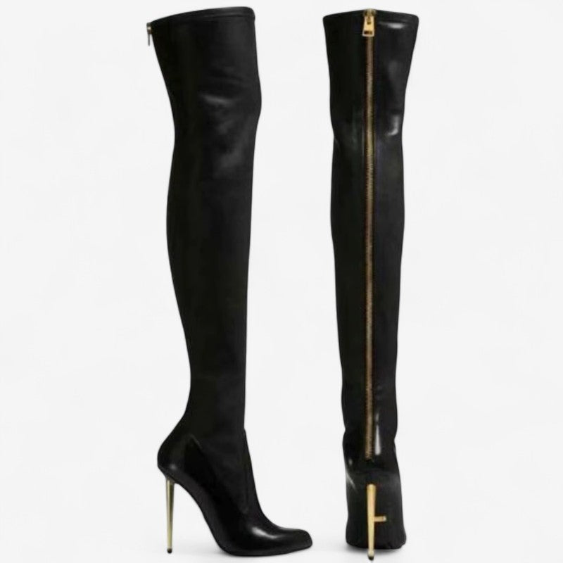 Women's Knee-High Boots with Pointed Toe and Side Zip