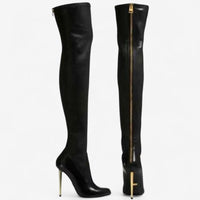 Botas altas hasta la rodilla para mujer con punta puntiaguda y cremallera lateral