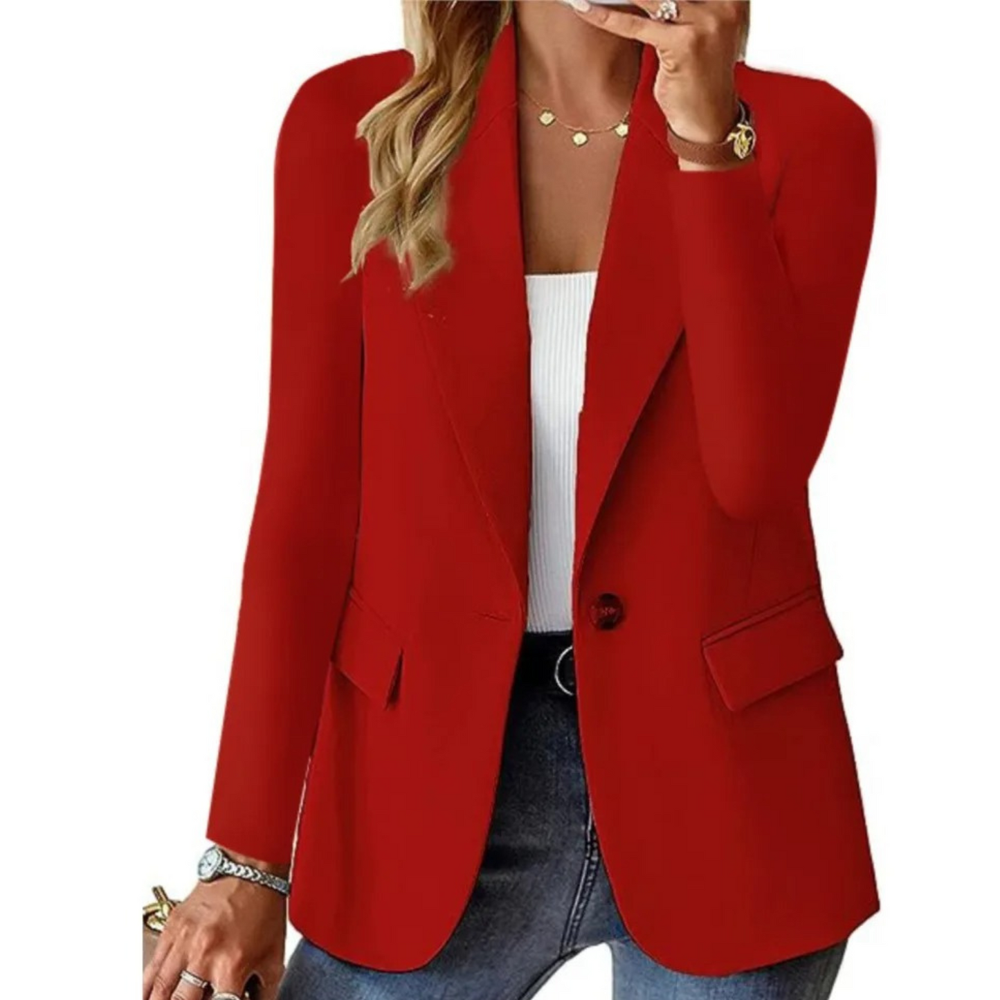 Women's Long Sleeve Slim Fit Blazer with Buckle - Autumn Edition