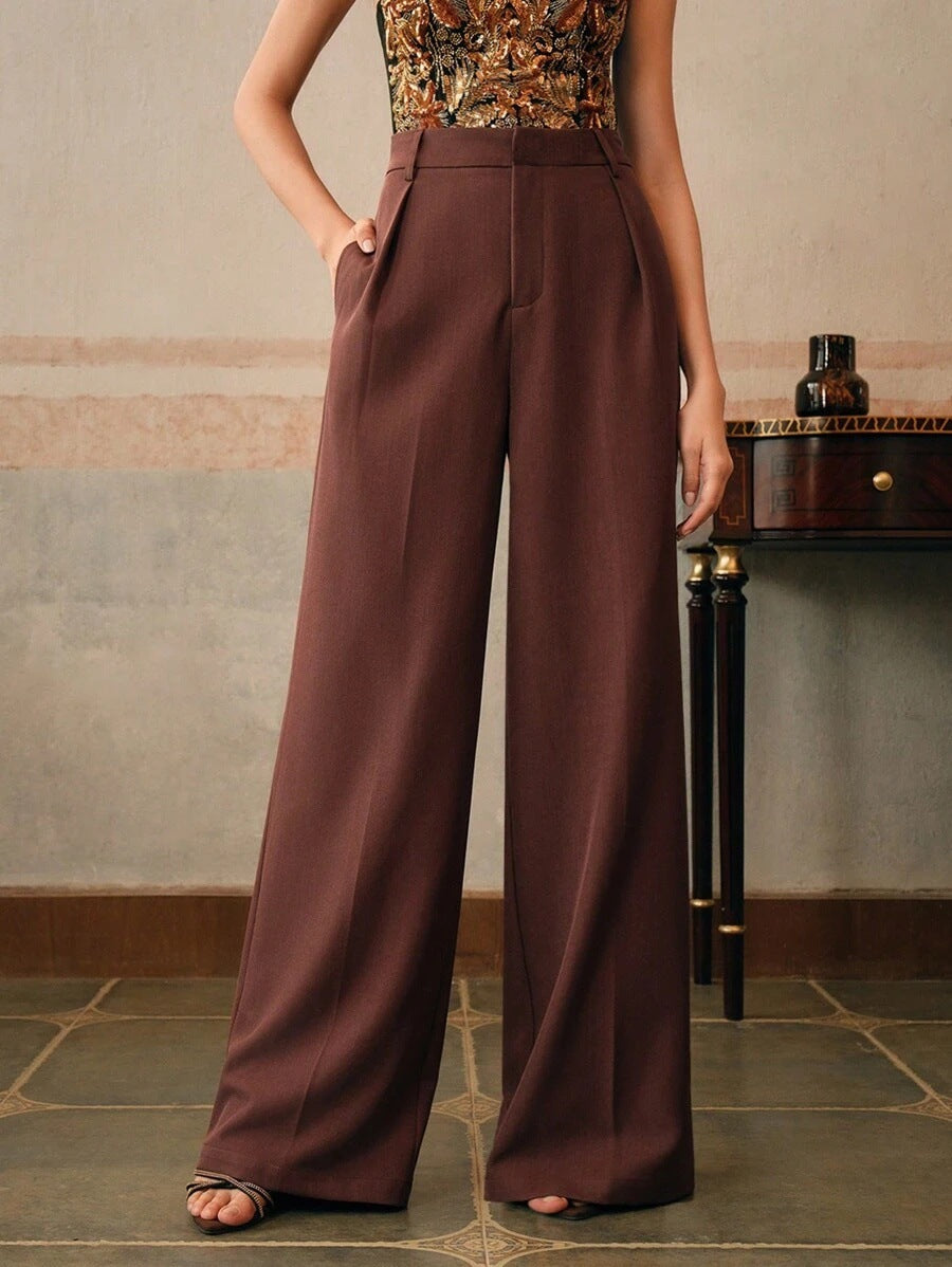 Women's Wide-Leg Trousers with High-Waist Pleats for a Professional Look